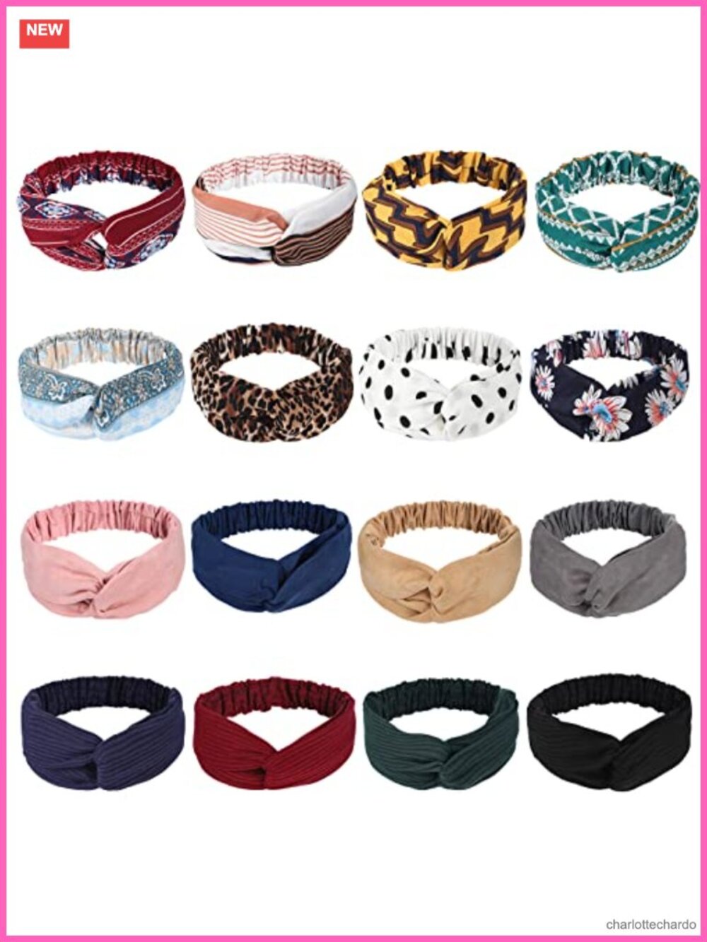 16 Pc Boho Headbands for Women Floral Twisted Criss Cross Elastic Head Wrap